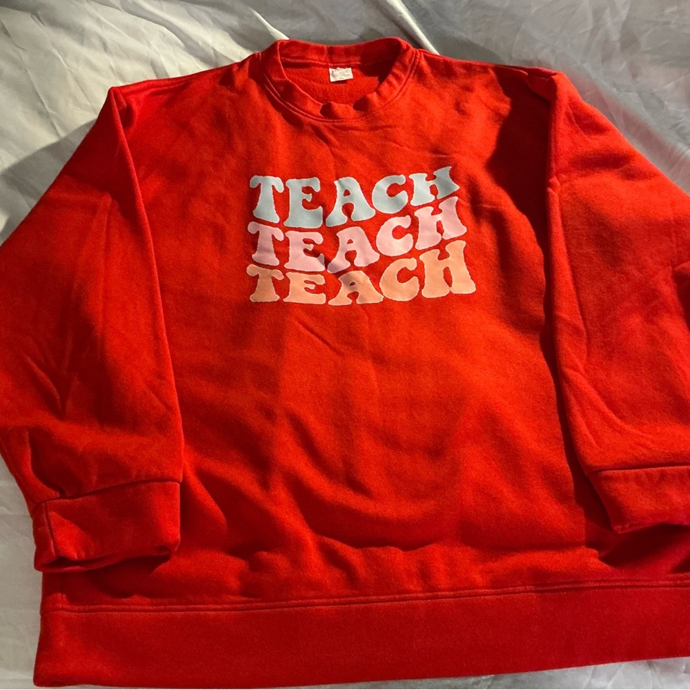 Red "TEACH" Graphic Crewneck Sweater - Unbranded